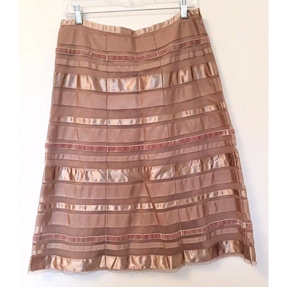 CLUB MONACO Sz 6 Mocha A-Line Multi-Media Skirt Boho Festival - Picture 2 of 6